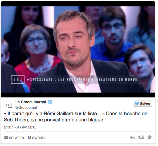 tweet-grand-journal-sebastien-thoen-swiss-leaks-remi-gaillard-dement-blague